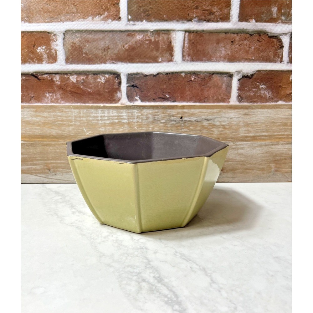 Ceramic Bowl/Planter Glazed Greenish Color 4" Octagon